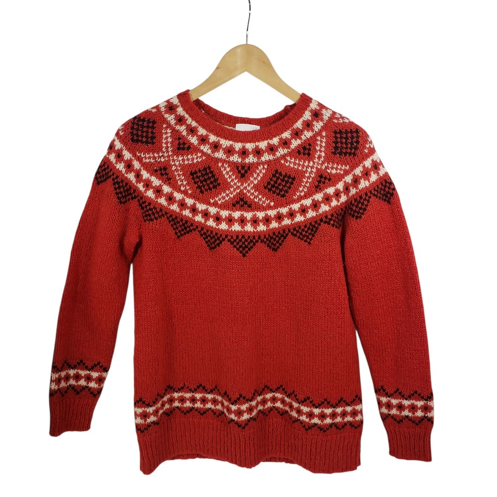 J. Jill Women's Fair Isle Crew Neck Sweater Red‎ Black White Small